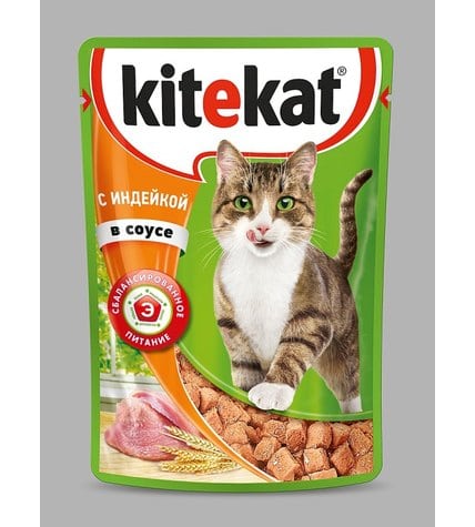 Корм для кошек влажный KITEKAT с индейкой в соусе пауч, 85г