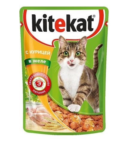 Корм для кошек влажный KITEKAT с курицей в желе пауч, 85г