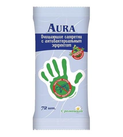 Влажные салфетки AURA антибактериальные, 72шт