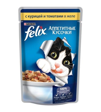 Корм для кошек FELIX с курицей и томатами в желе, 85г