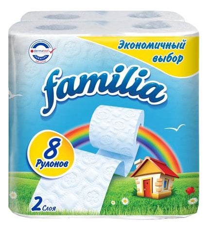 Туалетная бумага FAMILIA Радуга двухслойная 8 рулонов