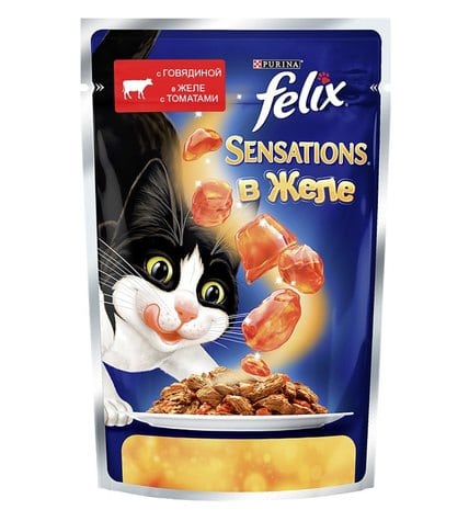 Корм для кошек FELIX с говядиной в желе с томатами, 85г