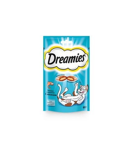 Лакомые подушечки для кошек DREAMIES с лососем, 60 г