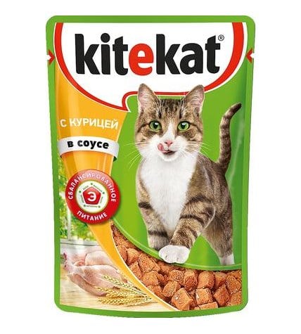 Корм для кошек влажный KITEKAT с курицей в соусе пауч, 85г