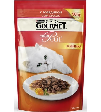 Корм для кошек с курицей GOURMET Mon Petit с говядиной, 50г