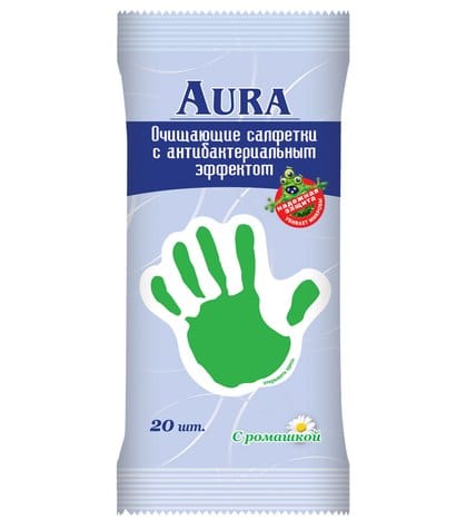Салфетки AURA очищающие с антибактериальным эффектом с ромашкой, 15 шт