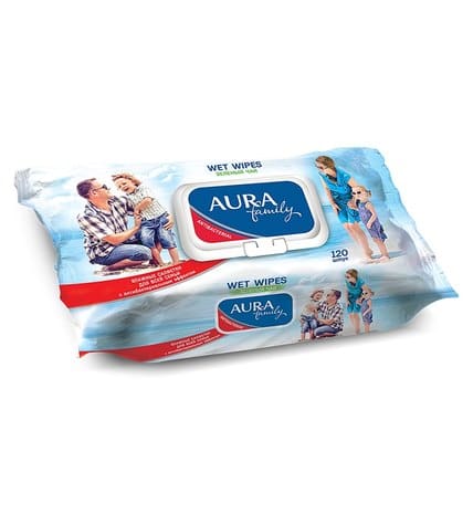 Влажные салфетки AURA упаковка с крышкой, 120 шт
