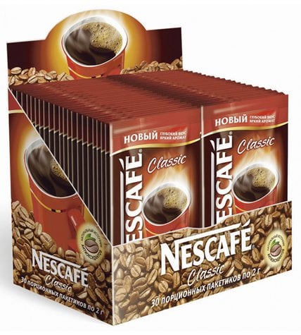 Кофе растворимый NESCAFE Classic в порционных пакетиках, 30 х 2г