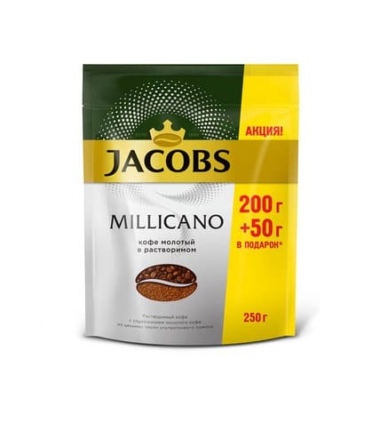 Кофе молотый в растворимом JACOBS Monarch Millicano, 200+50г