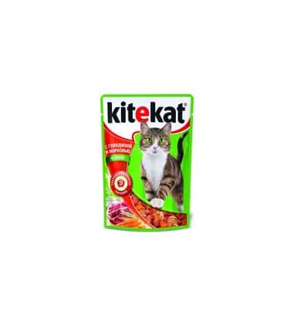 Корм для кошек влажный KITEKAT с говядиной и морковью в желе пауч, 85г