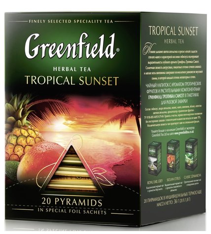 Чай черный GREENFIELD Tropical Sunset в пирамидках, 20х1,8г