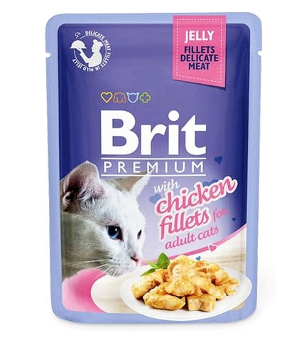 Корм для кошек влажный BRIT Premium с курицей в желе пауч, 85г