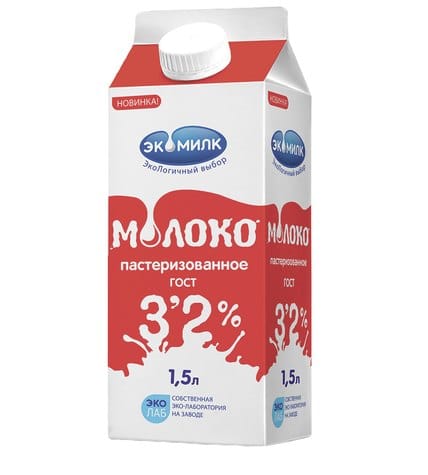 Молоко ЭКОМИЛК 3,2%, 1,5 л
