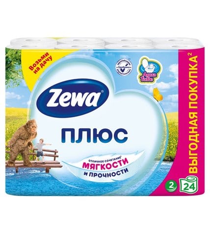 Туалетная бумага ZEWA PLUS 2-х слойная, 24 рулона