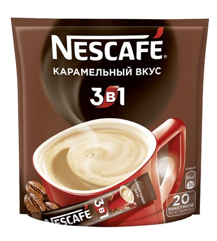 Кофе NESCAFE 3 в 1 карамельный вкус растворимый, 20х16г