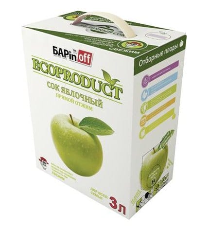Сок БАРINOFF Ecoproduct яблочный прямого отжима, 3л