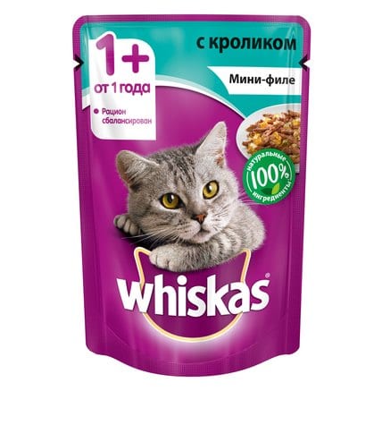 Влажный корм для кошек WHISKAS Мини-филе с кроликом 85 грамм
