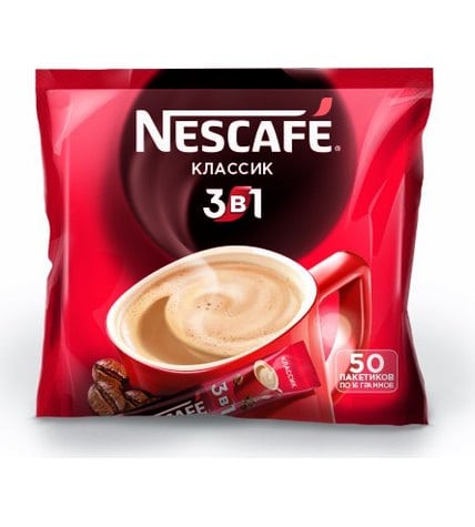 Кофейный напиток Nescafe 3 в 1 Классик растворимый 16 г 50 шт.