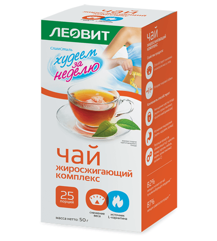 Травяной чай Леовит Худеем за Неделю жиросжигающий комплекс в пакетиках 2 г 25 шт