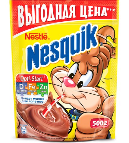 Какао-напиток Nestle Nesquik Opti-start в фольгированном пакете 500 г
