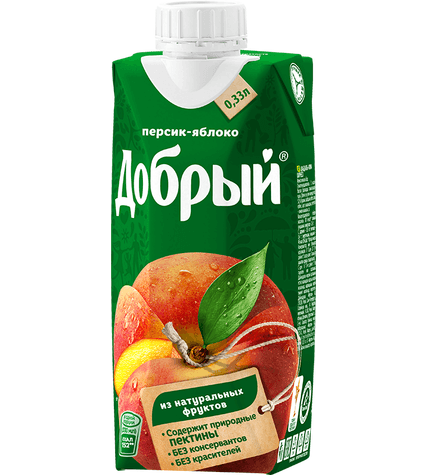 Нектар Добрый персик-яблоко в упаковке тетра-пак 0,33 л купить