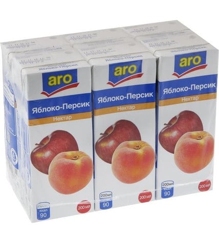 Нектар Aro яблоко персик 200 мл (6 шт)