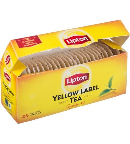Чай черный Lipton Yellow label в пакетиках 2 г 25 шт цена