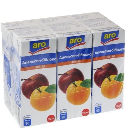 Нектар Aro Апельсин-яблоко в упаковке тетра-пак 200 мл (6 шт)