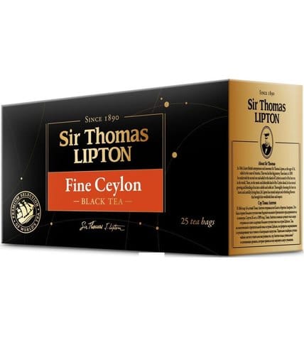 Чай черный LiptonSir Thomas Fine Ceylon в пакетиках 2 г 25 шт