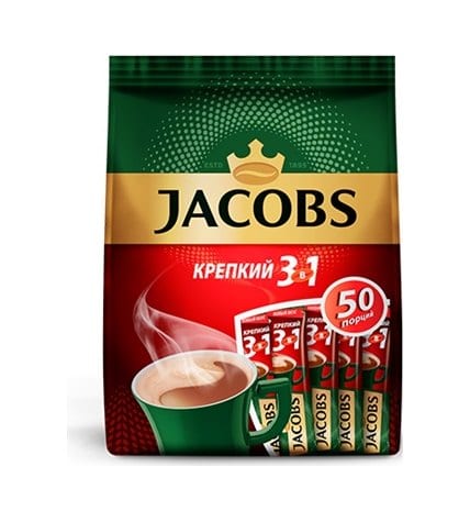 Кофейный напиток Jacobs крепкий 3в1 растворимый 12 г 50 шт