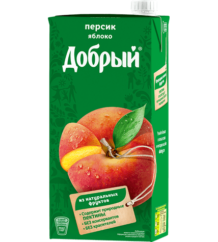 Нектар Добрый персик-яблоко в упаковке тетра-пак 2 л купить
