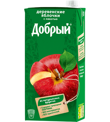 Нектар Добрый деревенские яблочки в упаковке тетра-пак 2 л купить