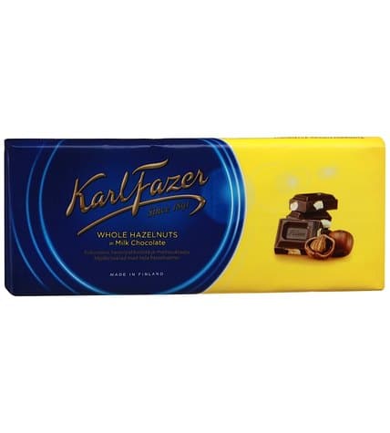 Шоколад Karl Fazer молочный с цельным фундуком