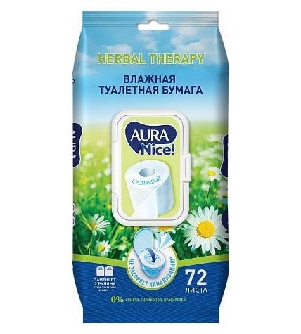 Влажная туалетная бумага Aura Nice! ромашка 72 шт