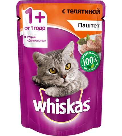 Корм Whiskas Мясной паштет для кошек с телятиной