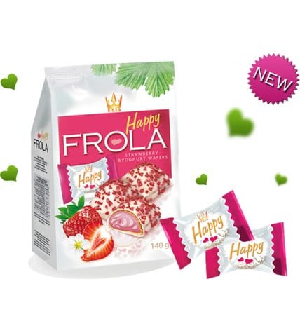 Вафельные конфеты FLIS Happy Frola с клубникой и йогуртовым кремом глазированные 140 г