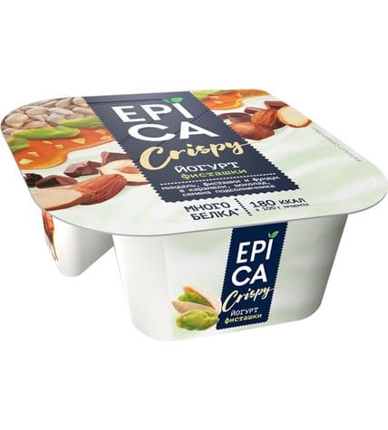 Йогурт Epica Crispy с фисташками и смесь из семян подсолнечника орехов и темного шоколада 10,5% 140 г