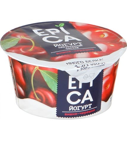 Йогурт Epica натуральный с черешней и цветами апельсина 4,8% 130 г бзмж