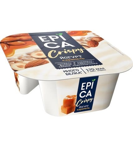 Йогурт Epica Crispy с карамелью и смесь из семян подсолнечника и орехов в карамели 10,2% 140 г