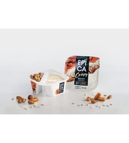 Йогурт Epica Crispy с карамелью и смесь из семян подсолнечника и орехов в карамели 10,2% 140 г купить в Москве