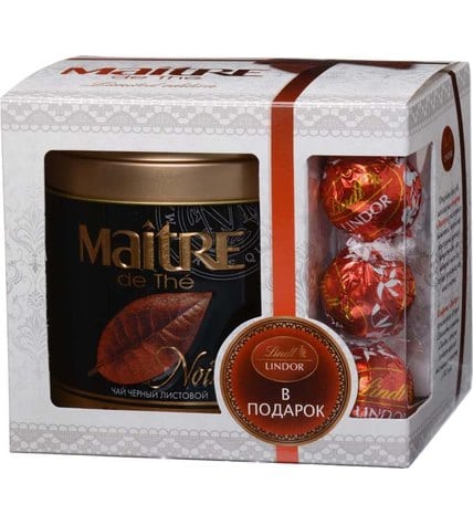 Набор подарочный Чай черный Maitre de The Кения листовой 100 г и конфеты Lindor 3 шт 37,5 г