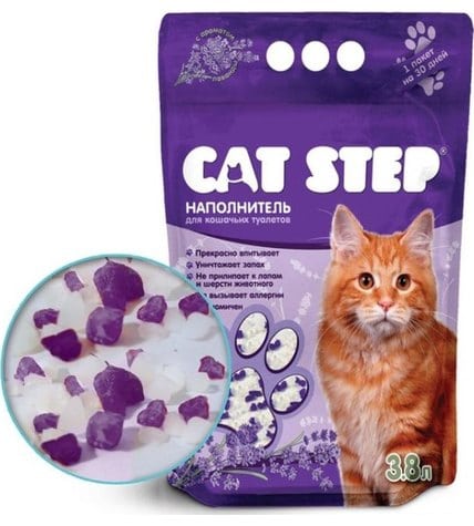 Наполнитель Cat Step для кошачьих туалетов с ароматом лаванды силикагелевый 3,8 л