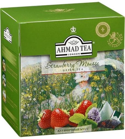 Чай зеленый Ahmad Tea клубничный мусс в пирамидках 1,8 г 20 шт