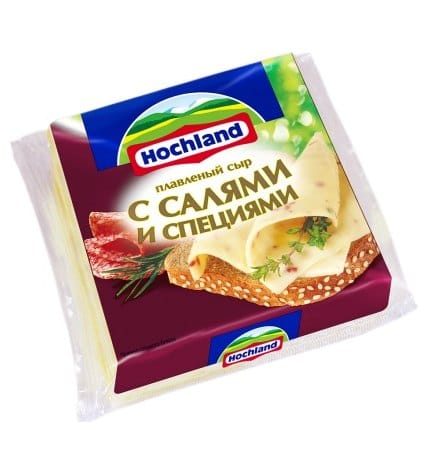 Плавленый сыр Hochland с салями и специями 40% 8 ломтиков 150 г
