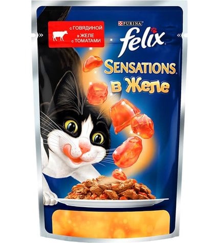 Корм Felix для кошек с говядиной в желе с томатами