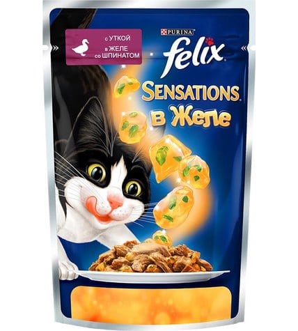 Корм Felix для кошек с уткой в желе со шпинатом