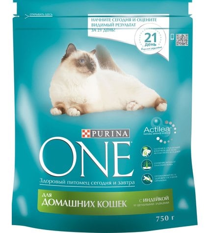 Корм Purina one сухой для домашних кошек из индейки