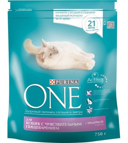 Корм Purina One сухой для чувствительных кошек из индейки