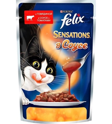Корм Felix Sensations для кошек говядина в соусе с томатами