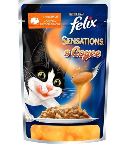 Корм Felix для кошек Sensations индейка в соусе со вкусом бекона